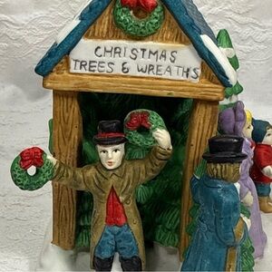 1997 Old Towne Tree Seller Victorian Village CHRISTMAS TREES & WREATHS STAND